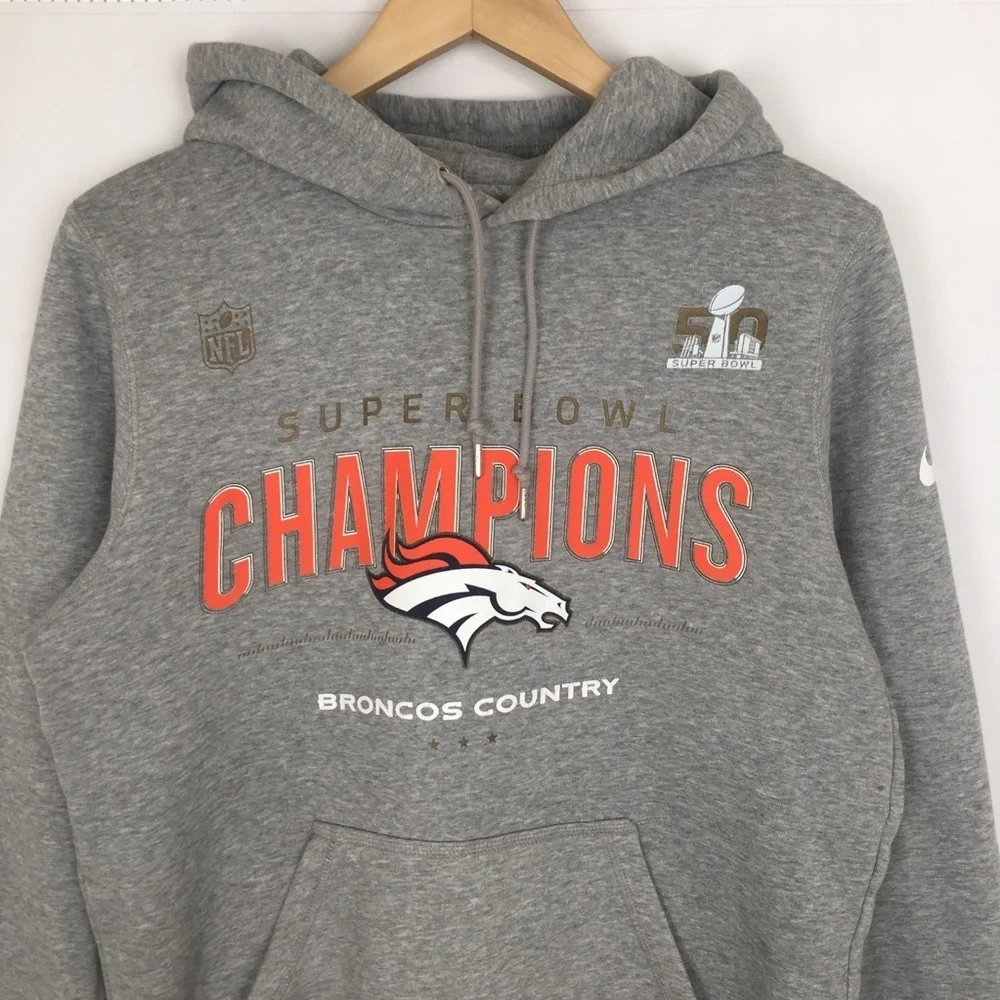 Nike NFL Denver Broncos Super Bowl 50 “Champions” Hoodie Sweatshirt Gray Men’s S